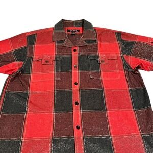 Veezo Mens Red Black Plaid Short Sleeve Button Up Shirt XL Authentic Veezo Wear